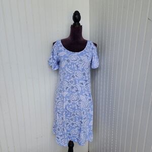 Harlow & Rose Womens Cold Shoulder Floral Dress Blue White Lace Up Back Detail S